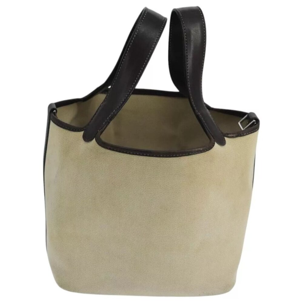 HERMES Picotan PM Hand Bag Canvas Beige Auth - Picture 4 of 14
